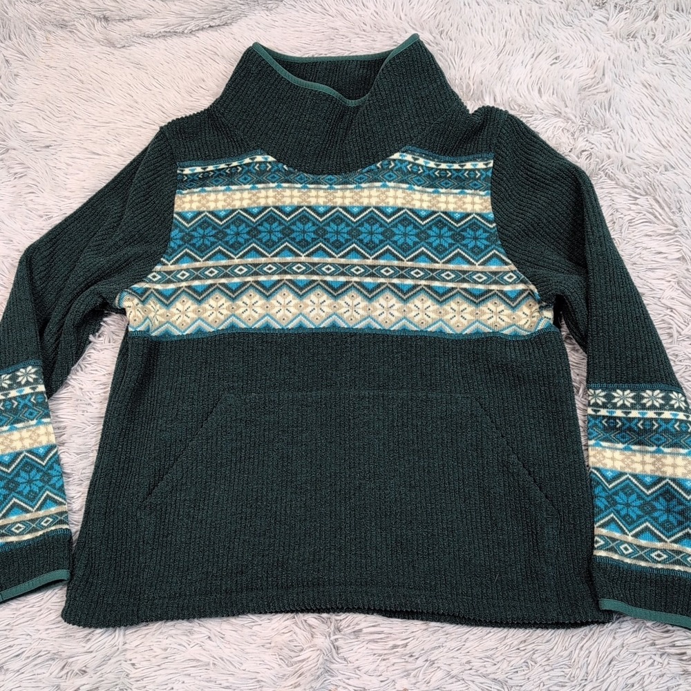 Wooly Bully Wear Sweater Womens M Green Soft Ribbed Nordic Comfort Casual Pocket